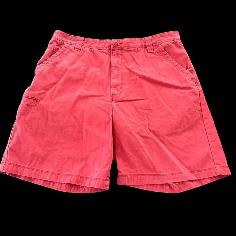 Quik Silver Edition Mens 36 waist Flat Front Shorts Red Orange Side Pocket 7”